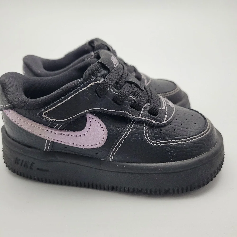 Nike Air Force 1 Baby 6C Black Purple Leather Hook & Loop Low Top HJ6764-001
